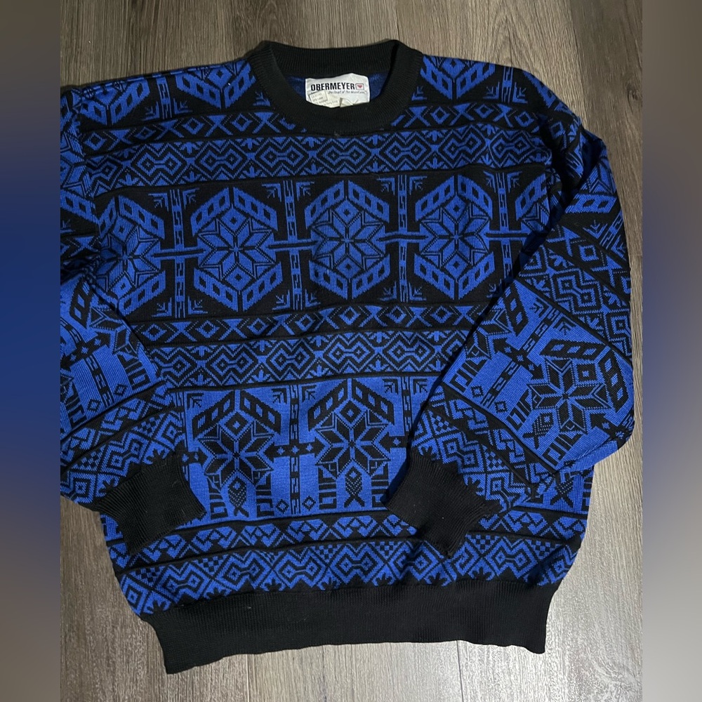 Obermeyer Mens Blue Wool Blend Pullover large vintage